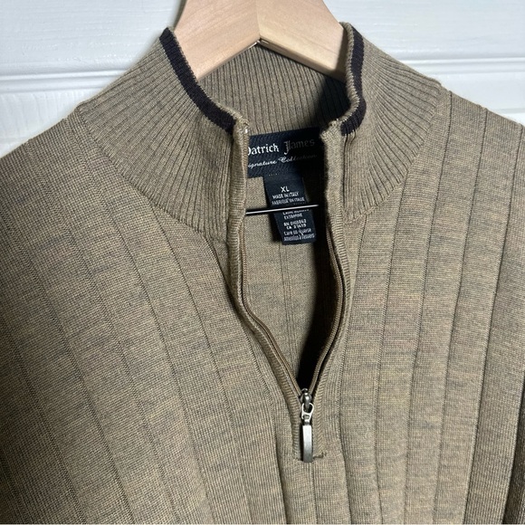 Patrick James XL 100% Fine Merino Wool Polo Sweater Mock Neck Brown Fall Staple - Picture 8 of 11